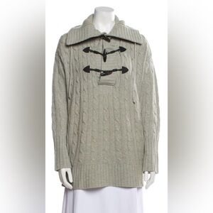 Ralph Lauren cashmere wool blend sweater grey gray beige chunky big collar loops